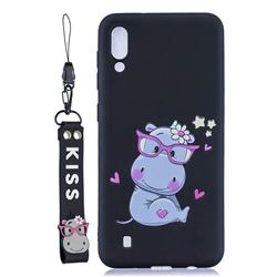 Black Flower Hippo Soft Kiss Candy Hand Strap Silicone Case for Samsung Galaxy M10