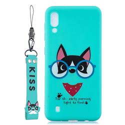 Green Glasses Dog Soft Kiss Candy Hand Strap Silicone Case for Samsung Galaxy M10