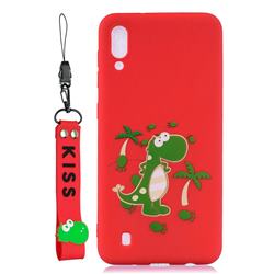 Red Dinosaur Soft Kiss Candy Hand Strap Silicone Case for Samsung Galaxy M10