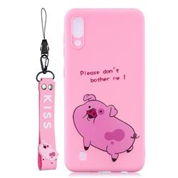 Pink Cute Pig Soft Kiss Candy Hand Strap Silicone Case for Samsung Galaxy M10