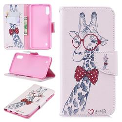 Glasses Giraffe Leather Wallet Case for Samsung Galaxy M10
