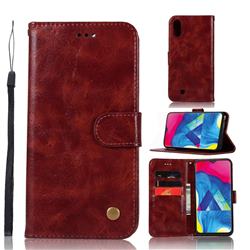 Luxury Retro Leather Wallet Case for Samsung Galaxy M10 - Wine Red