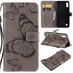 Embossing 3D Butterfly Leather Wallet Case for Samsung Galaxy M10 - Gray