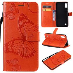 Embossing 3D Butterfly Leather Wallet Case for Samsung Galaxy M10 - Orange