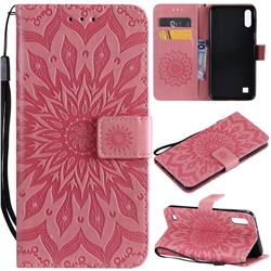 Embossing Sunflower Leather Wallet Case for Samsung Galaxy M10 - Pink