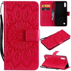 Embossing Sunflower Leather Wallet Case for Samsung Galaxy M10 - Red