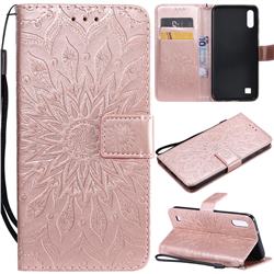 Embossing Sunflower Leather Wallet Case for Samsung Galaxy M10 - Rose Gold