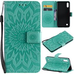 Embossing Sunflower Leather Wallet Case for Samsung Galaxy M10 - Green