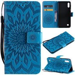 Embossing Sunflower Leather Wallet Case for Samsung Galaxy M10 - Blue