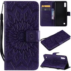Embossing Sunflower Leather Wallet Case for Samsung Galaxy M10 - Purple