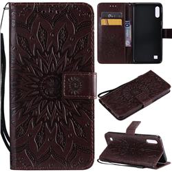 Embossing Sunflower Leather Wallet Case for Samsung Galaxy M10 - Brown