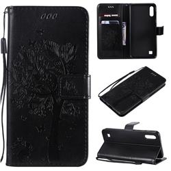 Embossing Butterfly Tree Leather Wallet Case for Samsung Galaxy M10 - Black