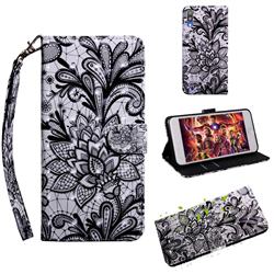 Black Lace Rose 3D Painted Leather Wallet Case for Samsung Galaxy M10