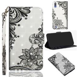 Black Lace Flower 3D Painted Leather Wallet Case for Samsung Galaxy M10
