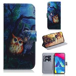 Oil Painting Owl PU Leather Wallet Case for Samsung Galaxy M10