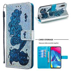 Mermaid Seahorse Sequins Painted Leather Wallet Case for Samsung Galaxy M10