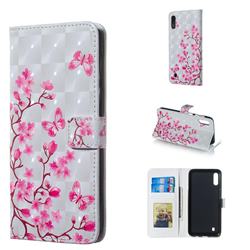 Butterfly Sakura Flower 3D Painted Leather Phone Wallet Case for Samsung Galaxy M10