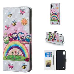 Rainbow Owl Family 3D Painted Leather Phone Wallet Case for Samsung Galaxy M10