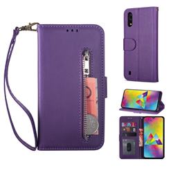 Retro Calfskin Zipper Leather Wallet Case Cover for Samsung Galaxy M10 - Purple