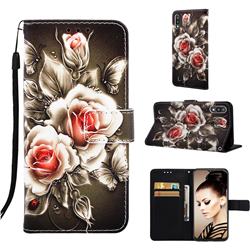 Black Rose Matte Leather Wallet Phone Case for Samsung Galaxy M10