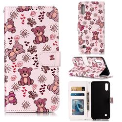 Cute Bear 3D Relief Oil PU Leather Wallet Case for Samsung Galaxy M10