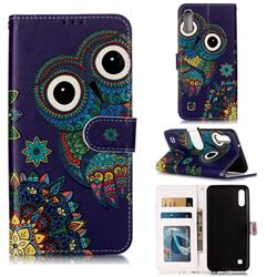 Folk Owl 3D Relief Oil PU Leather Wallet Case for Samsung Galaxy M10