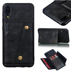 Retro Multifunction Card Slots Stand Leather Coated Phone Back Cover for Samsung Galaxy M10 - Black