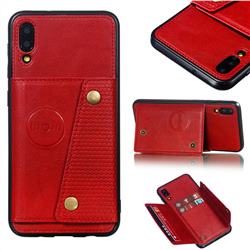 Retro Multifunction Card Slots Stand Leather Coated Phone Back Cover for Samsung Galaxy M10 - Red