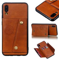Retro Multifunction Card Slots Stand Leather Coated Phone Back Cover for Samsung Galaxy M10 - Brown