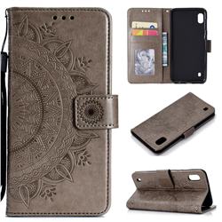 Intricate Embossing Datura Leather Wallet Case for Samsung Galaxy M10 - Gray