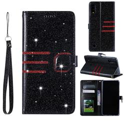 Retro Stitching Glitter Leather Wallet Phone Case for Samsung Galaxy M10 - Black