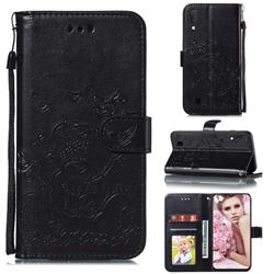 Embossing Butterfly Heart Bear Leather Wallet Case for Samsung Galaxy M10 - Black