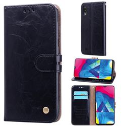 Luxury Retro Oil Wax PU Leather Wallet Phone Case for Samsung Galaxy M10 - Deep Black