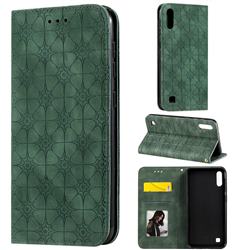 Intricate Embossing Four Leaf Clover Leather Wallet Case for Samsung Galaxy M10 - Blackish Green