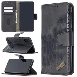 BinfenColor BF04 Color Block Stitching Crocodile Leather Case Cover for Samsung Galaxy M10 - Black