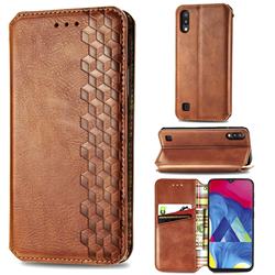 Ultra Slim Fashion Business Card Magnetic Automatic Suction Leather Flip Cover for Samsung Galaxy M10 - Brown