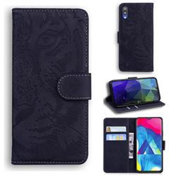 Intricate Embossing Tiger Face Leather Wallet Case for Samsung Galaxy M10 - Black