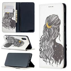 Girl with Long Hair Slim Magnetic Attraction Wallet Flip Cover for Samsung Galaxy M10