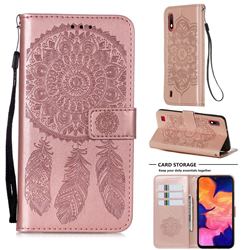 Embossing Dream Catcher Mandala Flower Leather Wallet Case for Samsung Galaxy M10 - Rose Gold