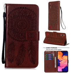 Embossing Dream Catcher Mandala Flower Leather Wallet Case for Samsung Galaxy M10 - Brown