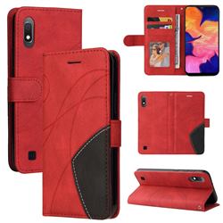 Luxury Two-color Stitching Leather Wallet Case Cover for Samsung Galaxy M10 - Red