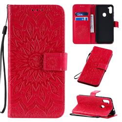 Embossing Sunflower Leather Wallet Case for Samsung Galaxy M11 - Red
