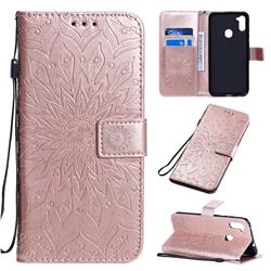 Embossing Sunflower Leather Wallet Case for Samsung Galaxy M11 - Rose Gold