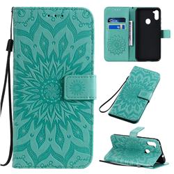 Embossing Sunflower Leather Wallet Case for Samsung Galaxy M11 - Green