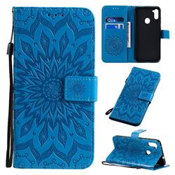 Embossing Sunflower Leather Wallet Case for Samsung Galaxy M11 - Blue