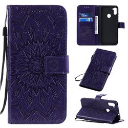 Embossing Sunflower Leather Wallet Case for Samsung Galaxy M11 - Purple