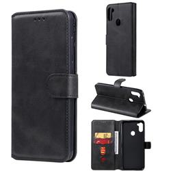 Retro Calf Matte Leather Wallet Phone Case for Samsung Galaxy M11 - Black