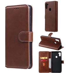 Retro Calf Matte Leather Wallet Phone Case for Samsung Galaxy M11 - Brown