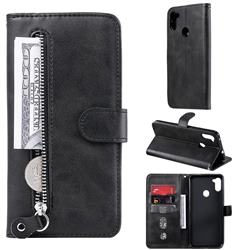 Retro Luxury Zipper Leather Phone Wallet Case for Samsung Galaxy M11 - Black
