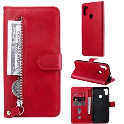 Retro Luxury Zipper Leather Phone Wallet Case for Samsung Galaxy M11 - Red